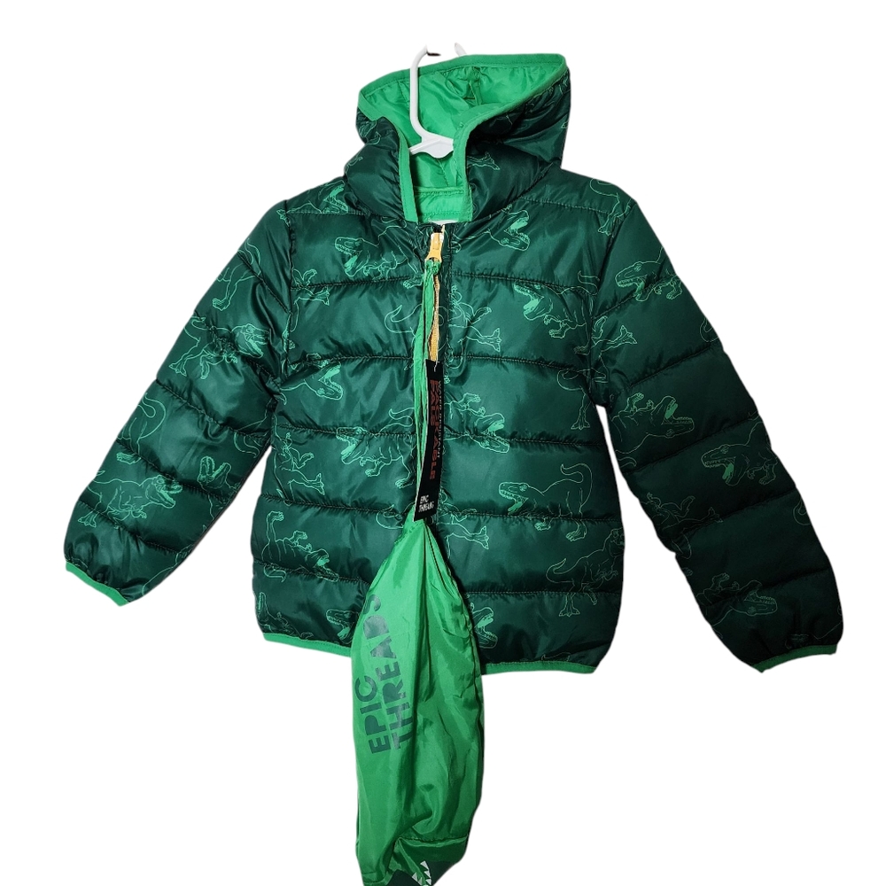 Epic Threads Forest Green‎ Dinosaur Puffer Jacket Size 3T